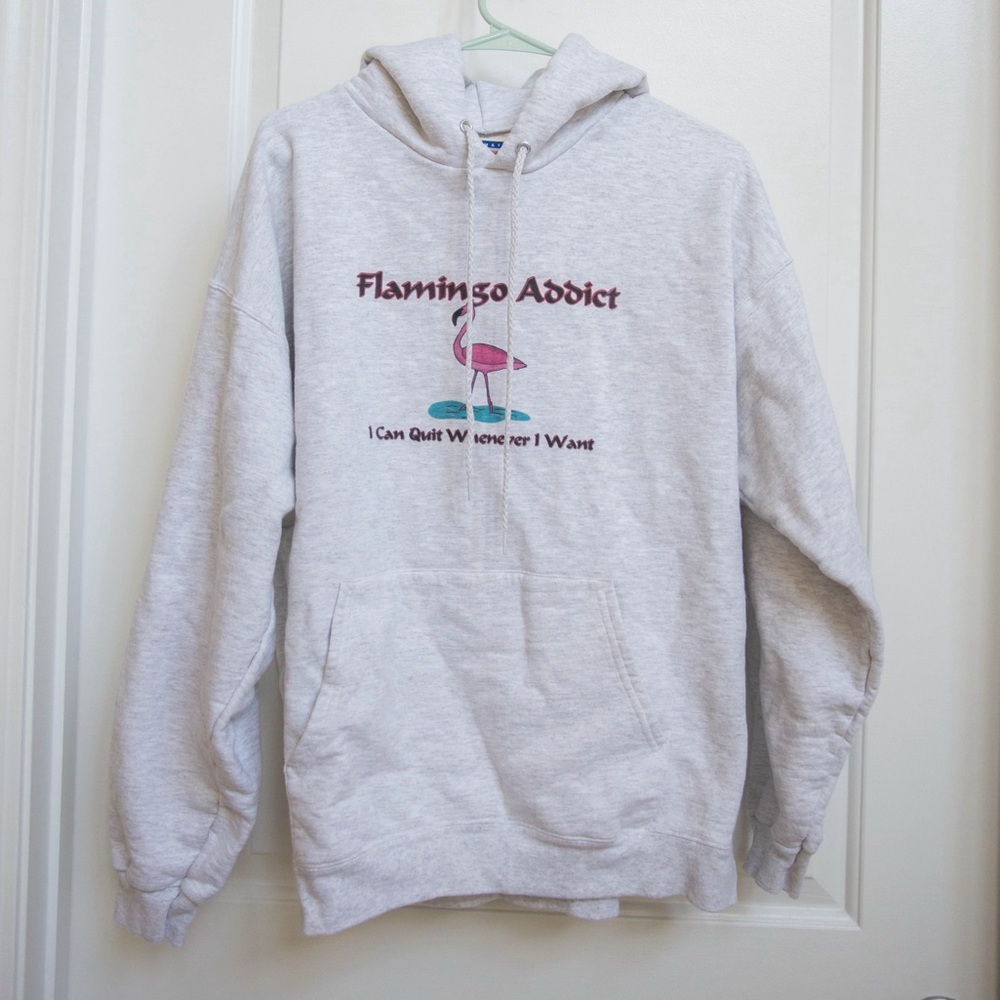 Flamingo addict light grey hoodie